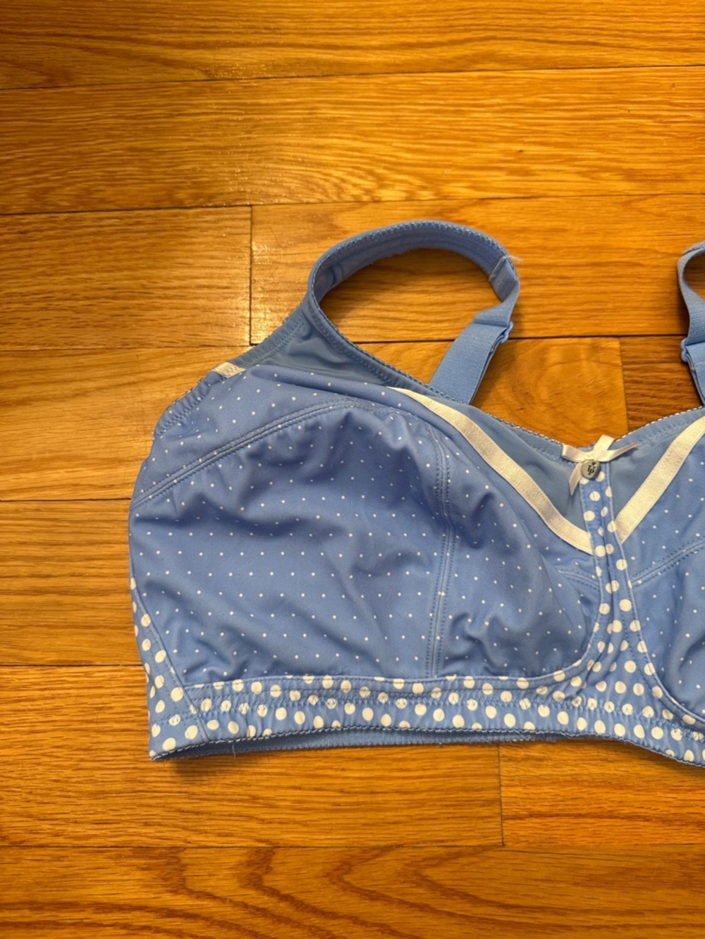 Ulla Popken Light Blue Polka Dot Bra with White Trim 46E euro brand no underwire - Picture 3 of 8
